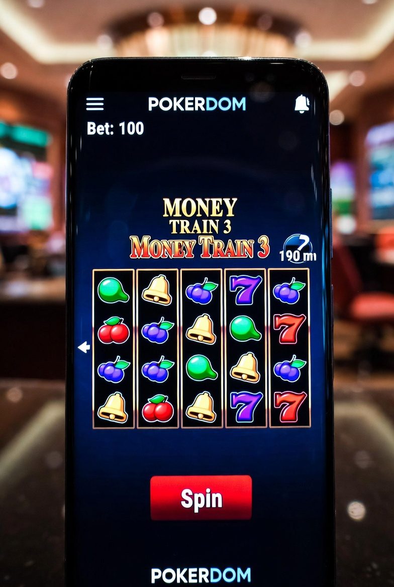 Pokerdom platformasında Money Train 3 mobil versiyasının portret rejimində interfeysi